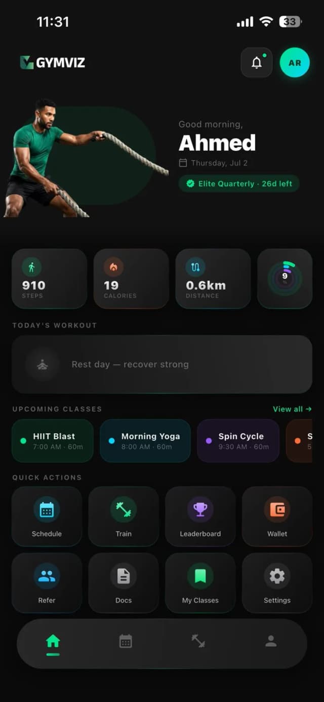 GymViz Member App Membership GymViz Member App — Membership Screen