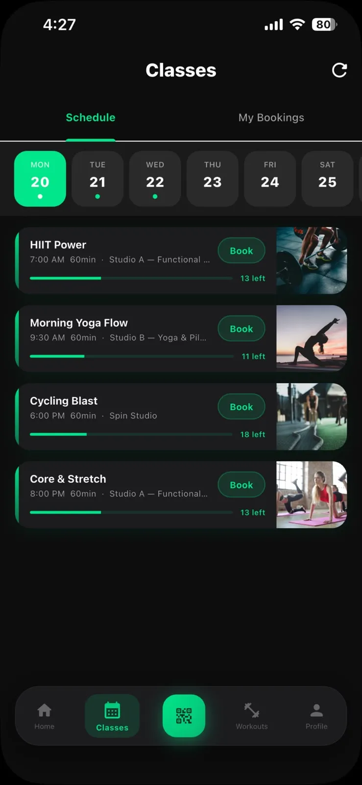 GymViz Member App Workouts GymViz Member App — Workouts Screen